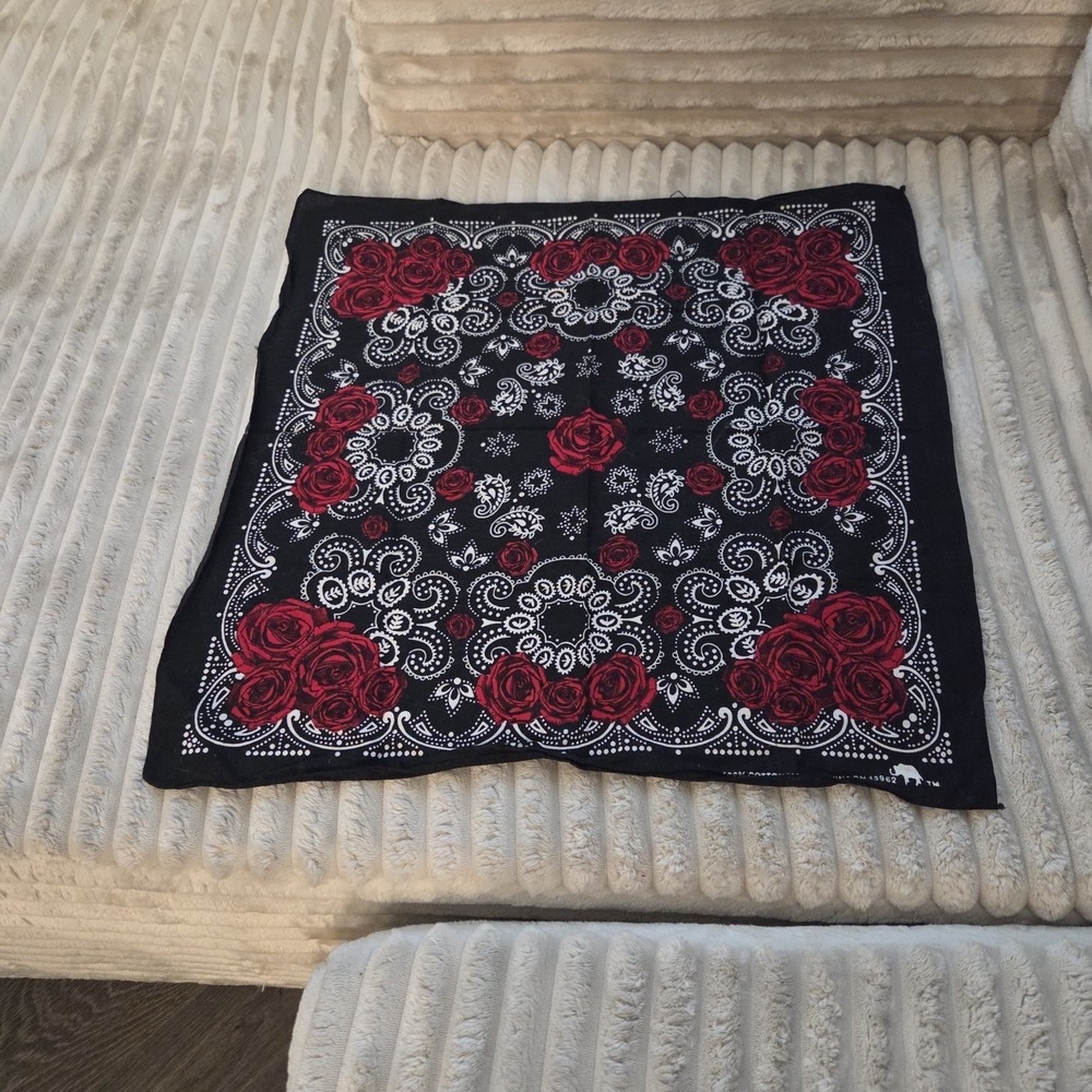 Black White Rose Rock Star Scarf, 100% Cotton, Bandana, Head Wrap, Accessory